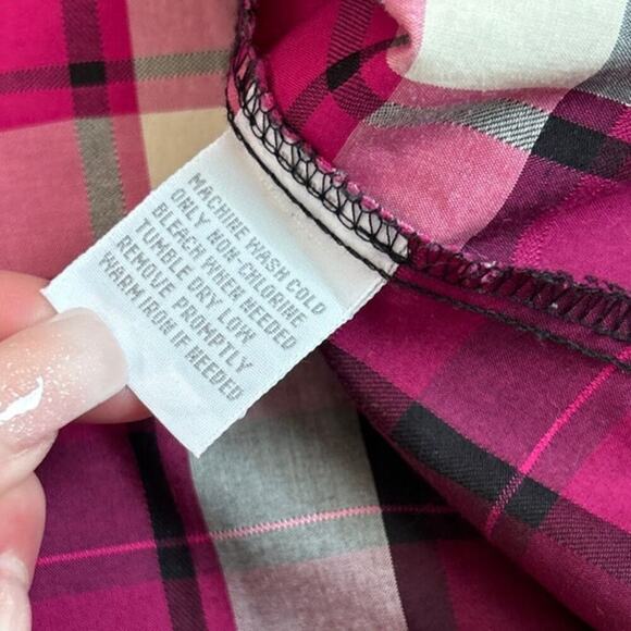 Pendleton Petite Flannel Wrinkle Free pink plaid wide sleeve button up pink/blk - Picture 6 of 9